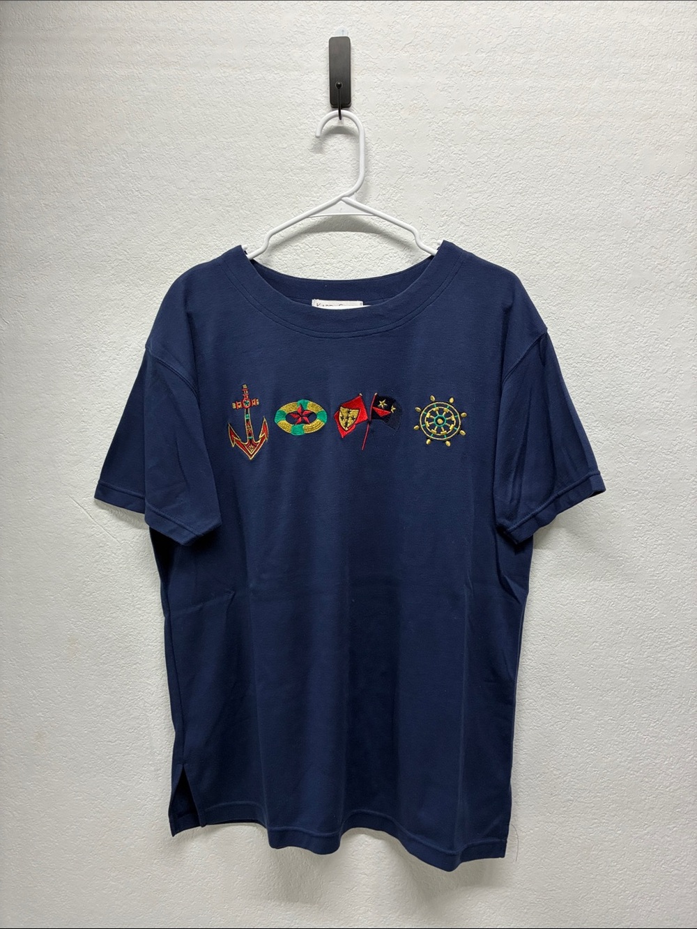 Vintage 1990s Karen Scott Short Sleeve Nautical Theme Embroidered Top